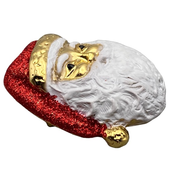 Vintage AJC Santa Clause Brooch Pin Gold-Tone Enameled with Red Glitter - Picture 3 of 10